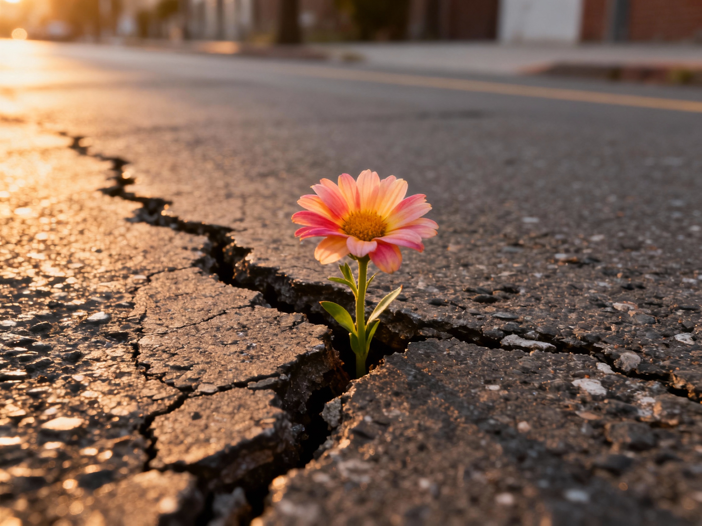 Radicamento Energetico - Fiore che sboccia dall'asfalto